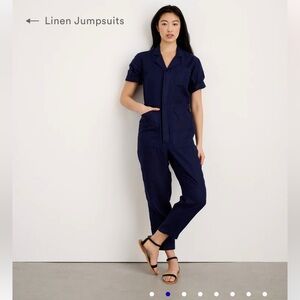 RARE Alex Mill Short Sleeve Jumpsuit in Linen - Navy Night